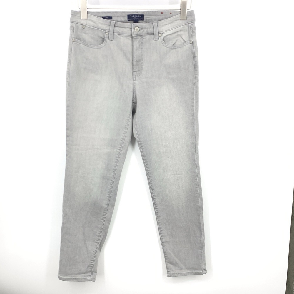 Talbots Women Size 8 Jeans Gray Denim‎ Pants Ankle Simply Flattering Stretch